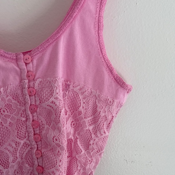 Free People Cosette Corset Tank button-up top with a floral lace overlay pink - Picture 7 of 16